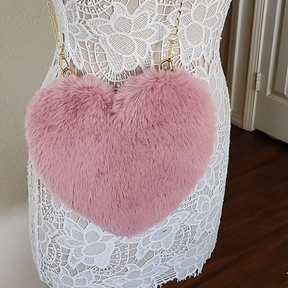 Fuzzy‎ Heart Crossbody Teddy Coquette Girl Barbiecore  Bag